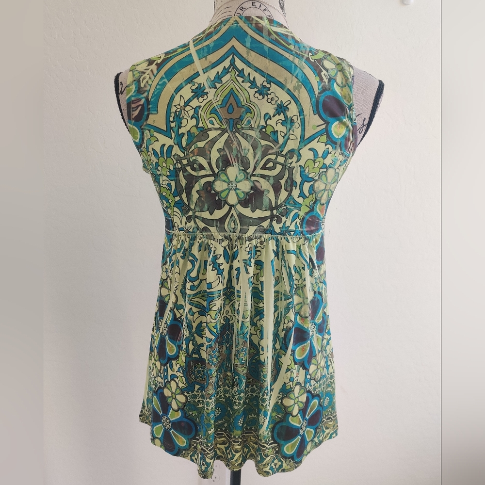 Apt 9 Embellished V-neckline ruched Boho Floral Aztec art to wear blouse_Medium - Picture 3 of 9